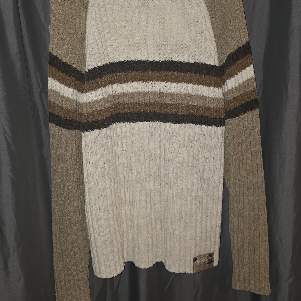 Women's Beige and Brown Striped Crewneck Sweater
